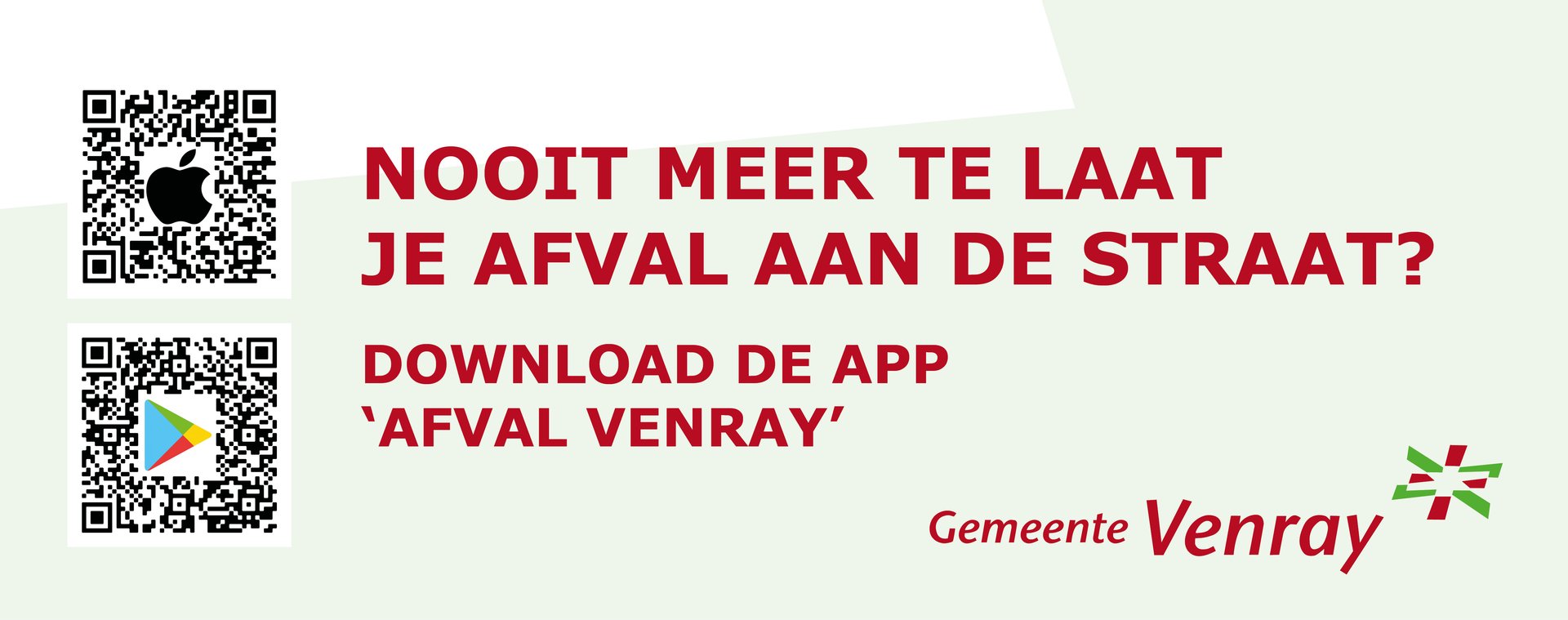 Banner met QR-code om 'Afval Venray' app te downloaden